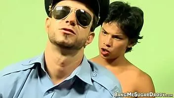 Play Uniformed gay policeman fucked by adorable latino twink